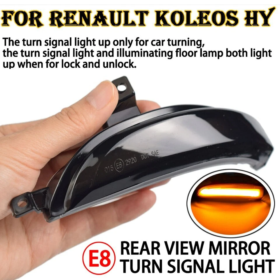 2PCS Dynamic Turn Signal Light Mirror For Renault Koleos HY 2011-2017 Facelift - Image 3 of 4