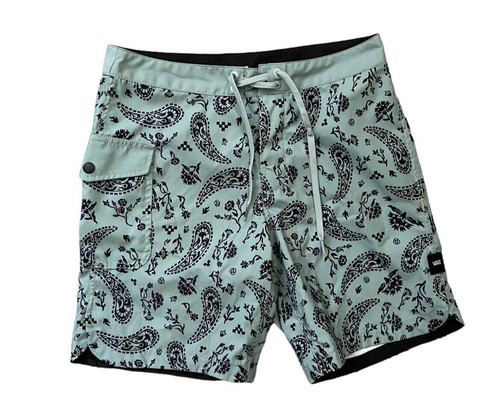 Vans Paisley Cargo Board Shorts Mens 28 Mint Green Gray 8" Inseam All Over Print