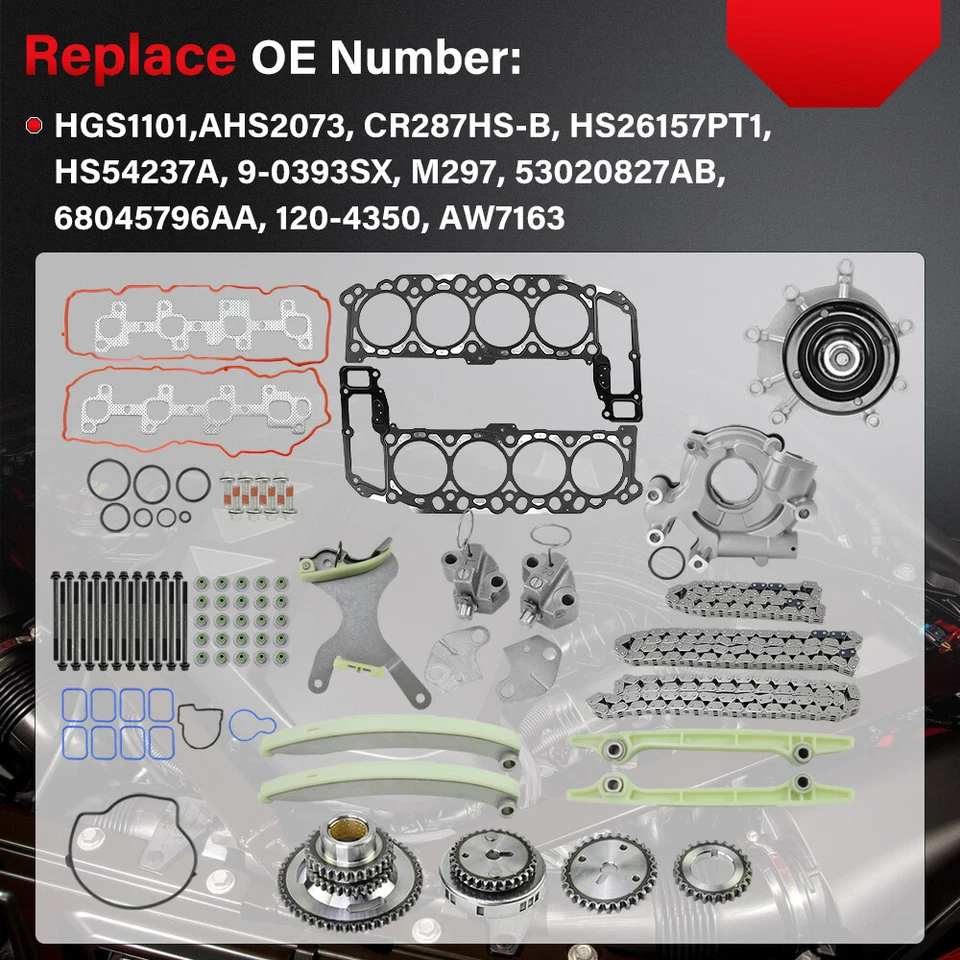 Timing Chain Kit Head Gasket For 4.7L Dodge Ram Jeep Grand Cherokee 04-07 TRX4 - Image 2 of 4