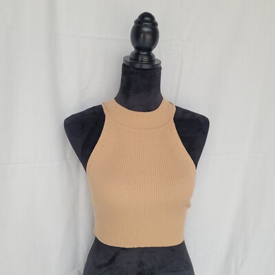 FOREVER 21 Women's Juniors Rib Knit Sleeveless Crop Tank Top Tan Beige M  NWT - Main Image