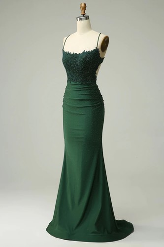 Juniors Women Mermaid Halter Dark Green Long Prom Dress w/ Appliques Beading 12 - Picture 7 of 11