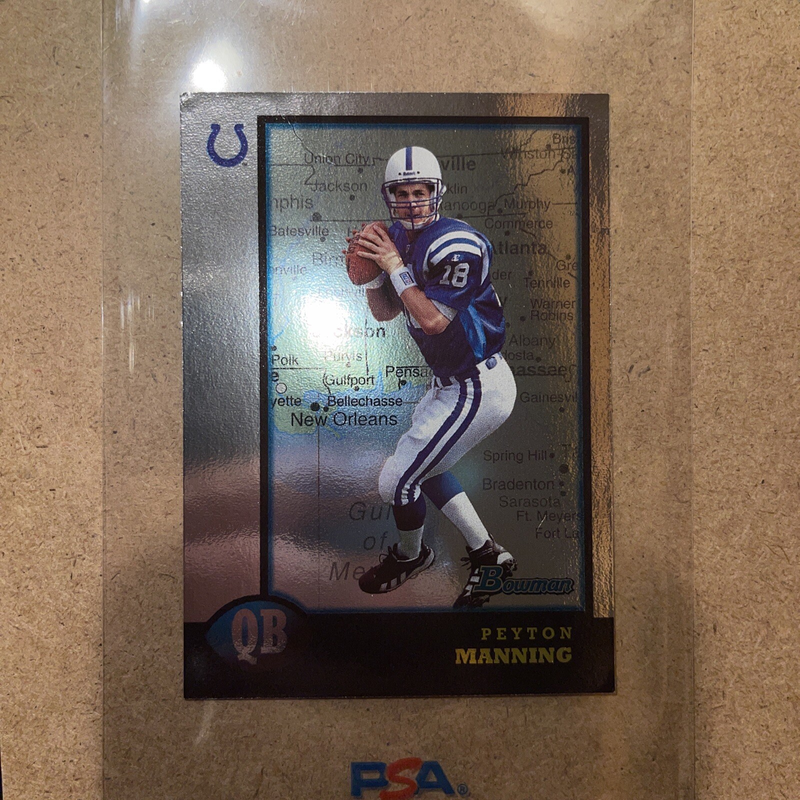 1998 Bowman Interstate Peyton Manning #1 Rookie RC HOF Worn, but Cool Card