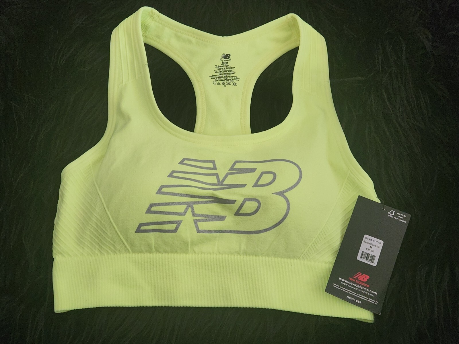 NEW BALANCE Medium Impact Sports Bra Style # 111048 Size M Bleached Lime Glo