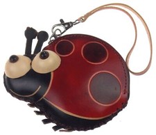 Ladybug Large Eyes Leather Coin Change Purse Wallet Wristlet Bag Zipper Handmade