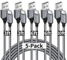 3Pack 3/6/10Ft USB to Type-C Cable Fast Charger Charging Data Sync Cord