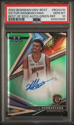 PSA 10 VICTOR WEMBANYAMA AUTO 2022 Bowman U Best GREEN REFRACTOR 