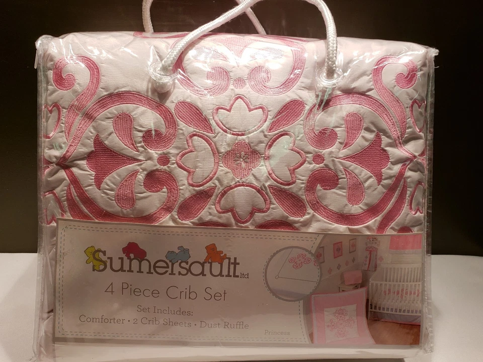 Juego de cama para cuna Sumersault PRINCESS rosa 4 piezas, edredón 2 sábanas para cuna con volantes antipolvo Foto 2 de 4