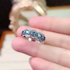 2 Ct Ova Cut Blue Topaz Lab-Created Half Eternity Band Ring 14K White Gold Over