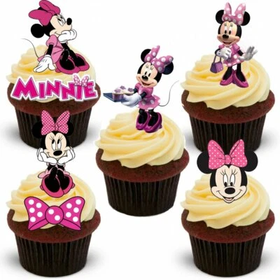 Cake Toppers PINK Minnie Mouse Themed 18 Stand Up Edible Wafer Paper Decorations - Image 1 of 4