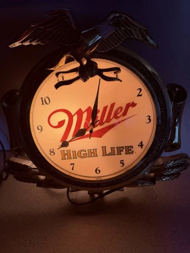 Vintage Miller High Life Lighted Beer Clock Bar Sign Working Great Condition