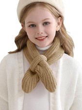 Kids Girls Knit Scarf Toddler Warm Winter Cross Tie Wrap Neck Warmer Brown