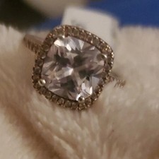 RING 925 STERLING SILVER SQUARE Cushion Cut Clear CZs Halo Design Sz 7 Tested