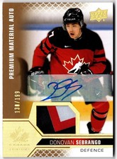 2022 UD Team Canada Juniors Premium Material Auto Patch DONOVAN SEBRANGO 10 /199