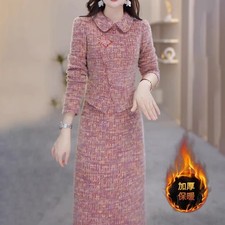 Women's Lapel Collar A-Line Dress Winter Luxury Thickened Warm Slim Dress Coat