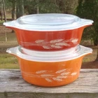 Vintage Pyrex AUTUMN HARVEST Bake Serve & Store 4 PC COVERED DISH SET #471-472