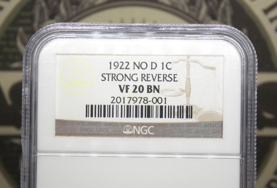 1922 "NO D" Lincoln WHEAT Cent *STRONG REVERSE* 1c NGC VF20 BN #001 ECC&C, Inc. - Image 4 of 4