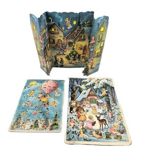 Lot of 3 Vintage West Germany Paper Advent Calendars Christmas Glitter L7