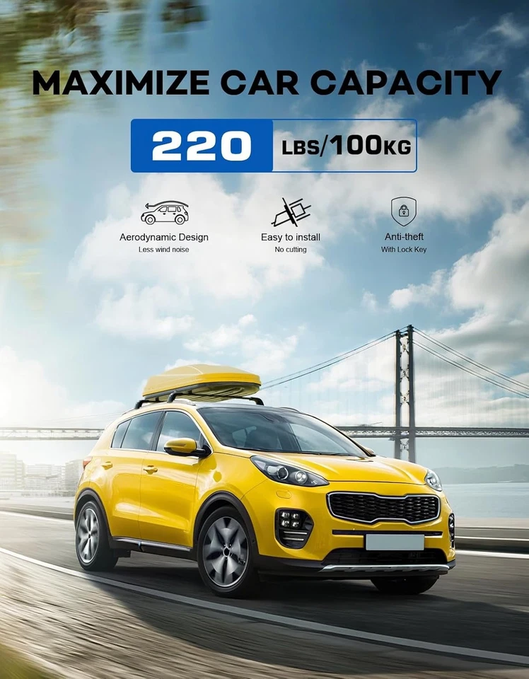 Lockable Roof Rack Cross Bars 220lbs Compatible with Kia Sportage 2010 2011 2012 Foto 3 de 4