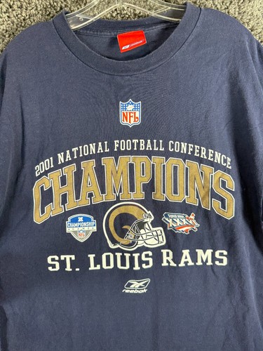 Reebok 2001 St. Louis Rams NFC Champions T-Shirt Mens Large Navy Cotton Pullover - Picture 5 of 10