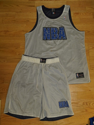 VINTAGE NBA UNK LOUNGEWEAR JERSEY/SHORT SET REVERSIBLE GREY NAVY BLUE SIZE XL/L