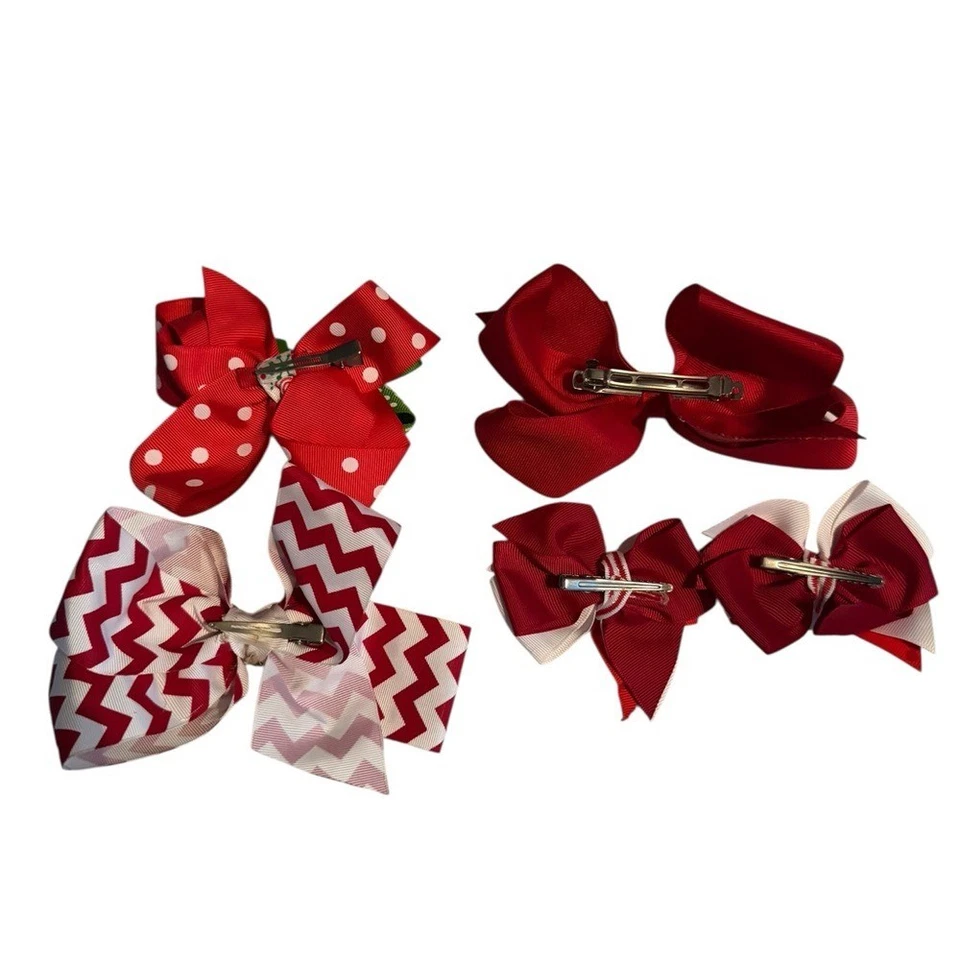 Lazos para el cabello de Navidad para niñas hechos a mano muñeco de nieve navideño Papá Noel rojo Foto 3 de 4