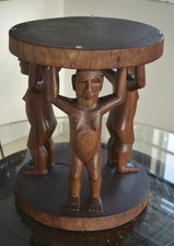 RARO sgabello tribale figurativo intagliato a mano Bamileke vintage