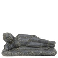 Buddha Figur Liegend 40Cm Steinfigur Deko Garten Schwarz Antik Frostfest