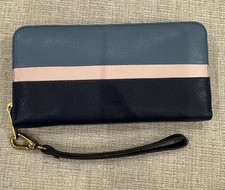 New Fossil Colorblock RFID Zip-Around Wristlet Wallet Blue Pink Navy w/tags