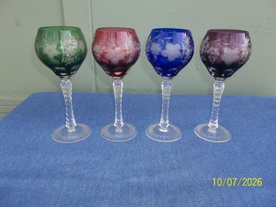 4 Nachtmann Traube Cut to Clear 8'' Tall Hock Wine Glasses - 4 Colors