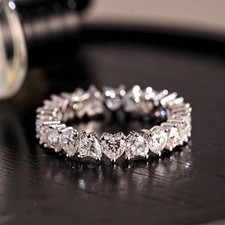 3ct Heart Cut VVS1 Diamond Full Eternity Wedding Ring Band 14K White Gold Over