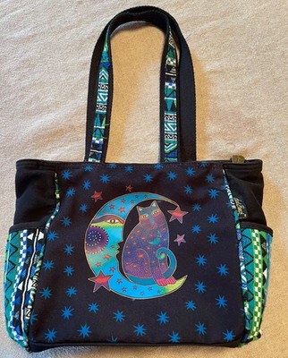 Laurel Burch Sun and Sand Moonside Cat Medium Tote Bag with Recessed Zipper