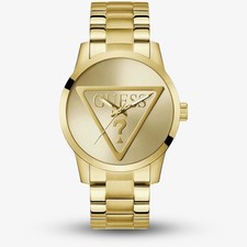 Guess Mens Badge Gold Tone Trademark Dial Watch GW0782G1
