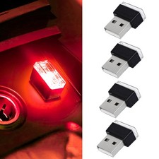 Hbxdeco 4 PCS USB LED Car Interior Atmosphere Lamp, Portable Mini Auto Red
