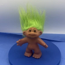 Vintage Thomas DAM 1986 5" Sweet face TROLL DOLL Green Hair Amber Eyes