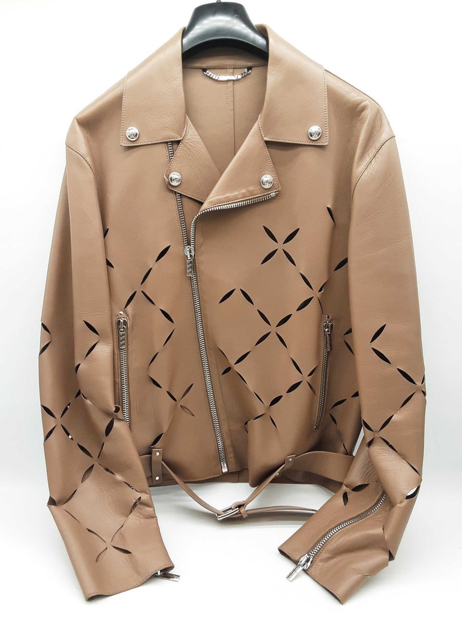 VERSACE トラ柄 クロップドジャケット Gianni Versace Tan Laser Cut Leather Biker Jacket Do0226exzde | eBay