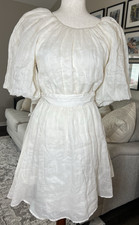 Banana Republic Ramie Open Back Puff Sleeve Dress in Bone Cream Size Small