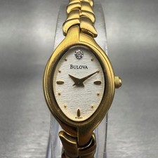 Bulova Watch Women 17mm Silver Dial Gold Tone Diamond Oval 97S50 New Battery