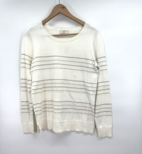 New Loft Women Medium Sweater Sparkle Striped Lightweight Cotton Coastal Cottage