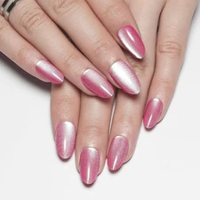 evpct Rose Red Cat Eye Real Short Press on Nails Almond, Petite Short Almond ...