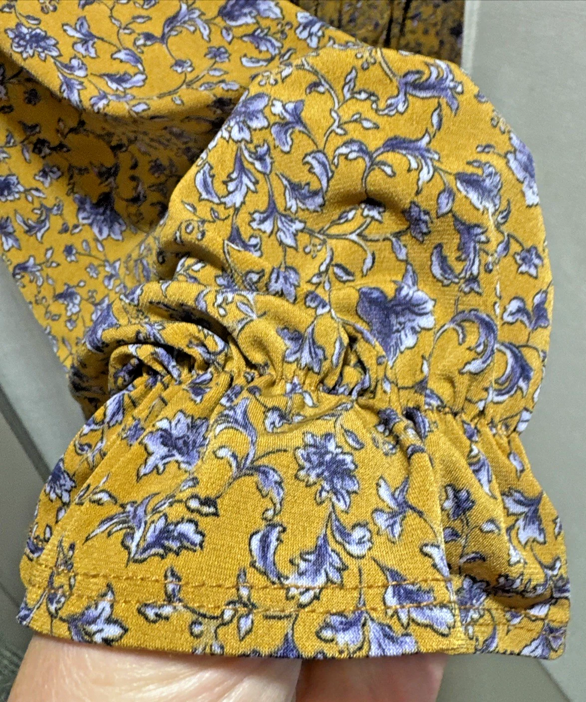 VETEMENTS Gilli Vestito Donna Taglia Large Giallo Oro Blu Floreale Maniche 3 4 Midi