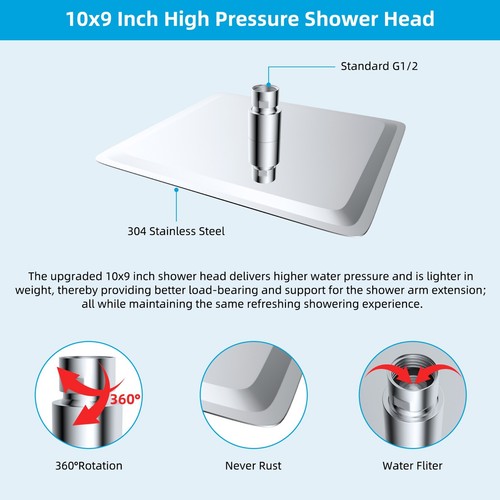 All Metal Shower Faucet Set 10'' Rainfall Shower Head Combo System Wall Mount - Picture 21 of 43