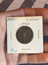 Antique 1863 Peru 2 Centavos Coin