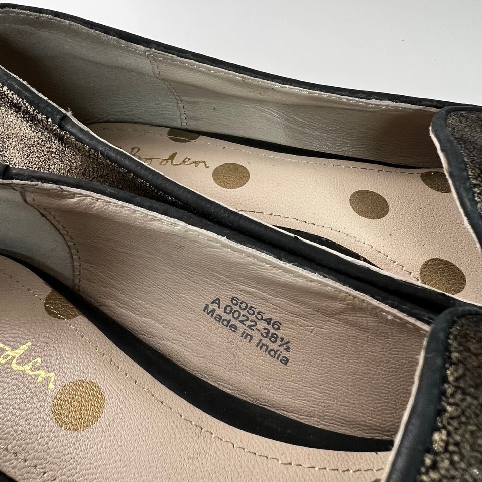 Boden Ines Gold Tassel Leather Loafers Size 7.5 (EU 38.5) Preppy Trendy