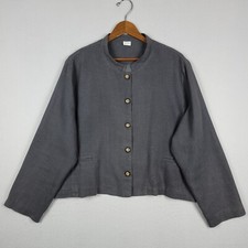 Poetry Jacket Womens 18 Gray Linen Boxy Cropped Faux Pockets Lined Lagenlook