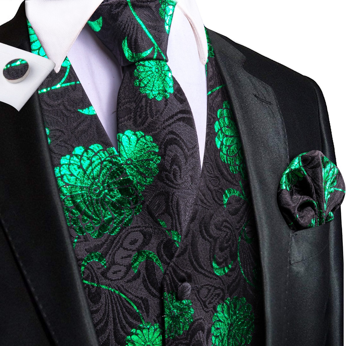 Men's Paisley Tuxedo Formal Vest 4pc Set #005, Vest W/ Bow Tie Hanky