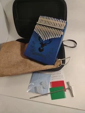 Thumb Piano 17Keys Wood Color/Blue Deer Finger  Kalimba musical Instrument. G3F