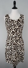 JONES NEW YORK White Tan Stretch Cat Print Career Business Sheath Dress Size 8