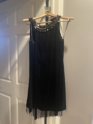 Boston Proper Dress Fringe Taylor Swift 20's Gatsby Halloween Costume Black 10