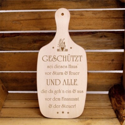 Geschützt sei dieses Haus - Holzbrett Schneidebrett graviert Geschenk zum Einzug