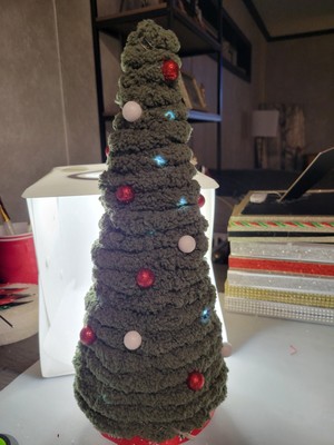 14 Inch Green Light Up Yarn Christmas Tree
